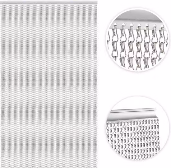 Schermo Antinsettico per Porta a Catena in Alluminio Argento L 90 cm x H 200 cm