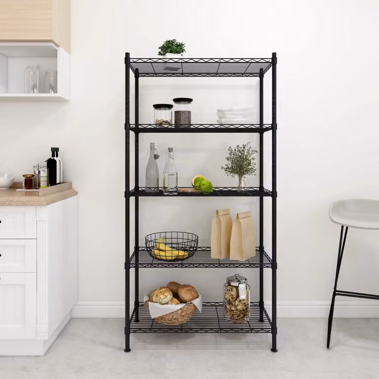Scaffale a 5 Livelli vidaXL in Metallo Nero con Ripiani Regolabili L 90 cm, P 35 cm, H 180 cm