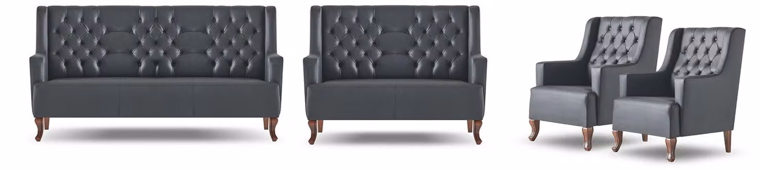 Komplett Sofa-Set 3-Sitzer 2-Sitzer Sessel Chesterfield Schwarz Lehnsessel