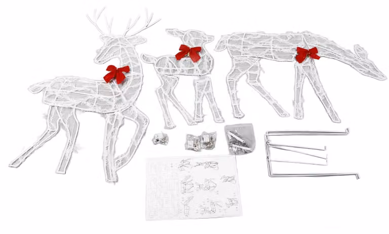 Set di 3 cervi natalizi a LED, in metallo 2D, luce bianco caldo, per interni ed esterni
