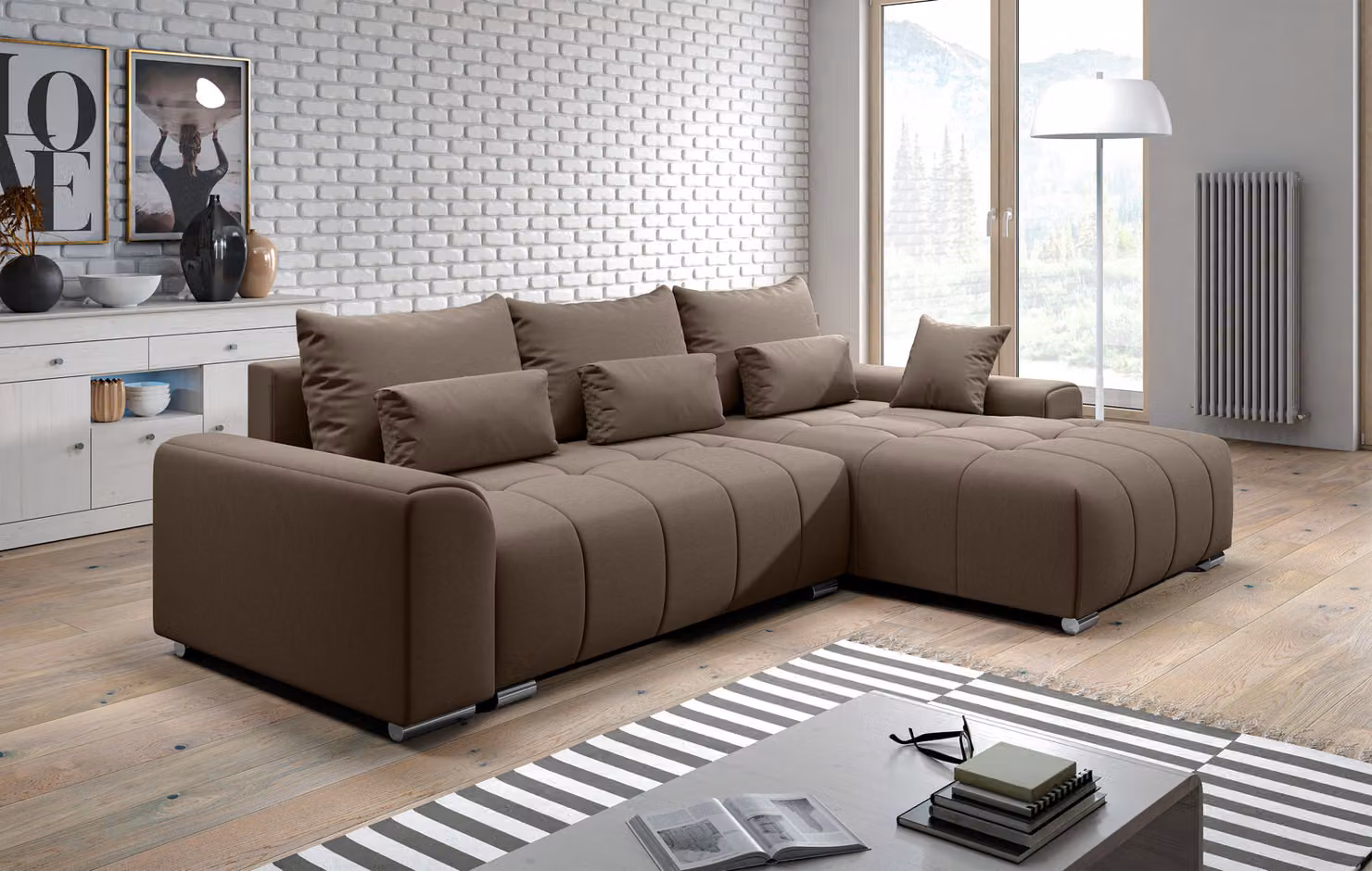 AX LIVING divano letto angolare con rete Rivolli 260 cm marrone
