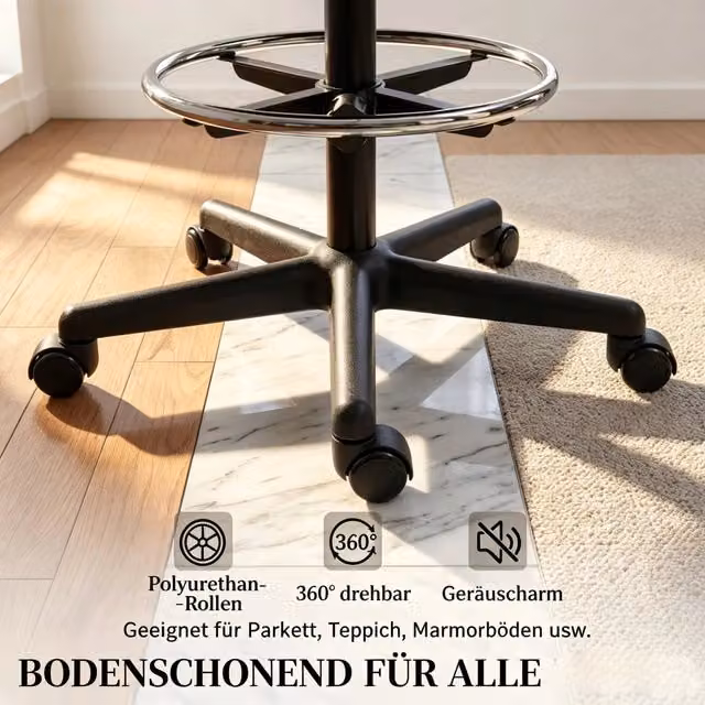 Sedia da ufficio ergonomica REDOM con poggiapiedi e ruote, colore nero, L: 59 cm, P: 58 cm, H: 103-123 cm