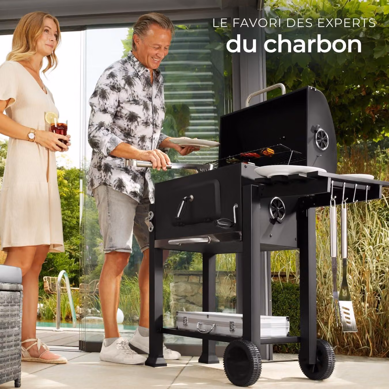 Carbone per barbecue, design autoportante, termometro integrato, colore nero