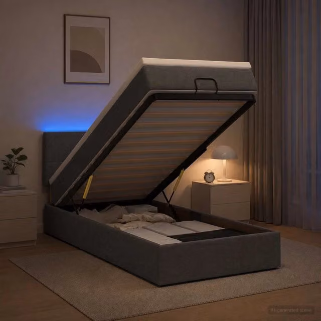 Letto Ottomano con Materasso e LED vidaXL Grigio, L/P/H: 90 x 200 x 88 cm