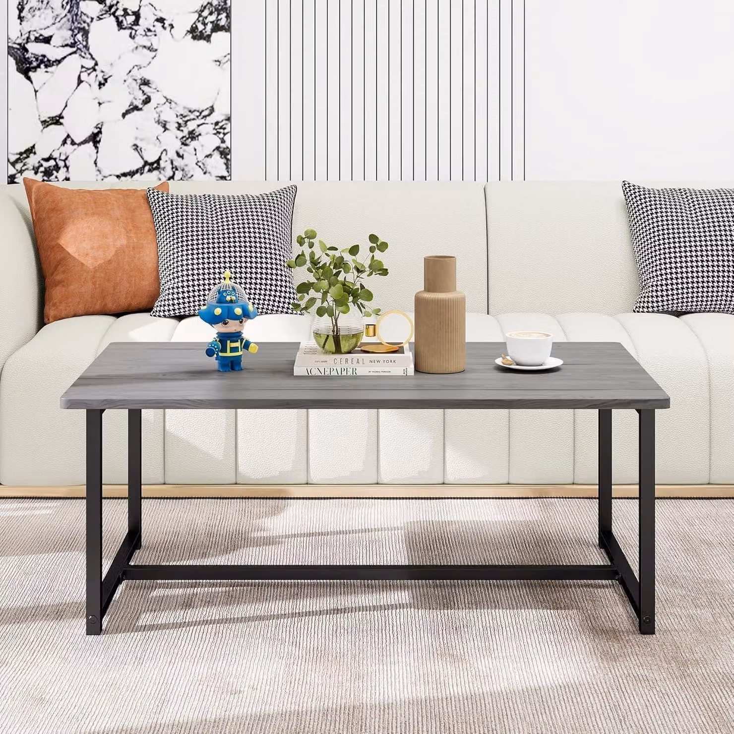 Tavolino vintage 90x45x42cm struttura in metallo tavolino grigio