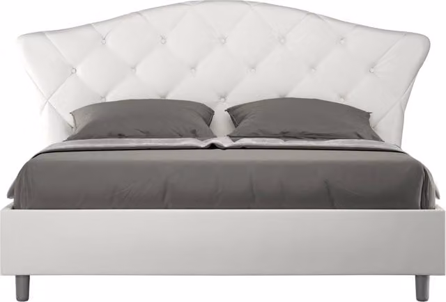 Letto Matrimoniale Langre Giordanoshop Bianco con Contenitore e Rete, Imbottito in Similpelle con Testata e Alzata, L/P: 160 x 200 cm – 1