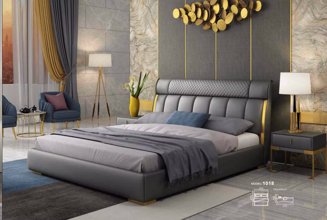 Bett Polster Design Luxus Metall Doppel Hotel Betten Schlafzimmer Kunstleder