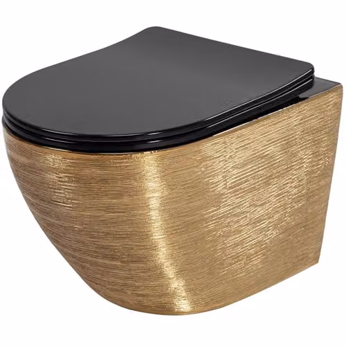 Rea WC Carlo Scopino Piatto WC in Ceramica Oro - Sedile in Duroplast Softclose - Abbassamento Automatico con Chiusura Soft (Oro/Nero)