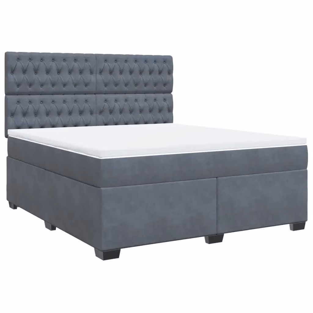 Letto con Giroletto a Molle e Materasso Ibrido vidaXL in Velluto Grigio e Bianco L/P: 180 x 200 cm – 2