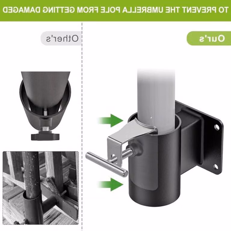 Supporto robusto per ombrellone, ideale per balconi e terrazze, dal design salvaspazio, sicuro e resistente, adatto a pali di diametro da 1 a 2 pollici