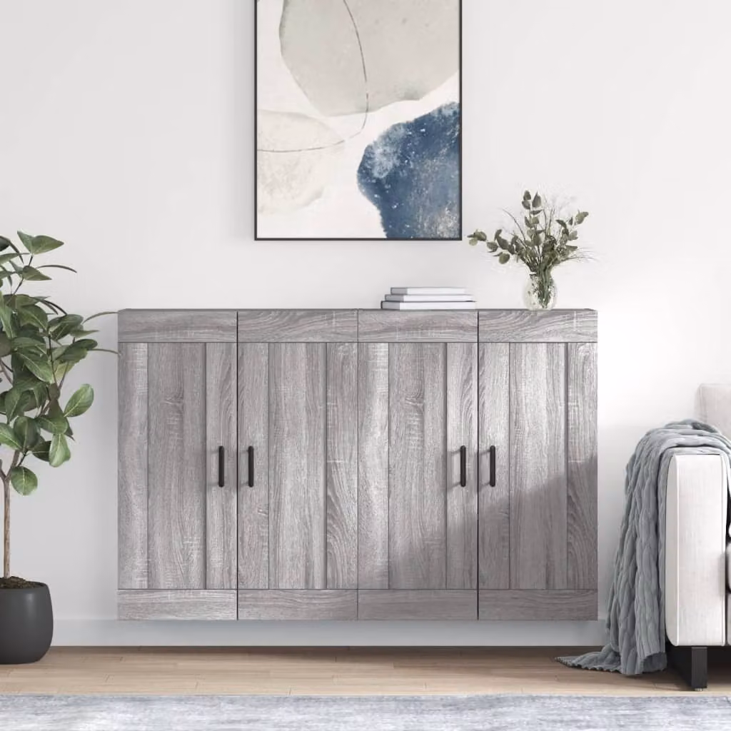 Set di 2 armadietti a parete moderni vidaXL in legno e metallo, colore grigio opaco