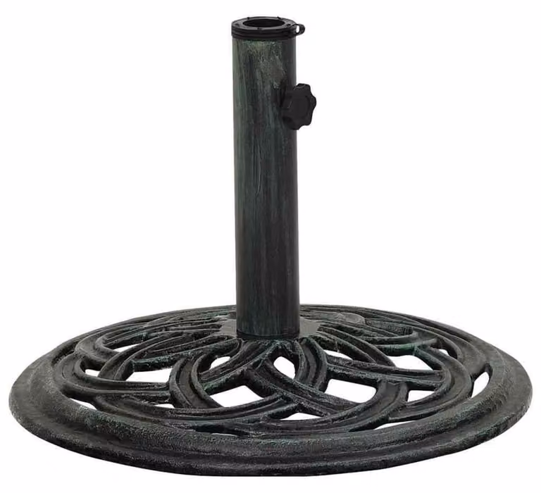 Supporto per ombrellone, colore verde, dimensioni 44x44x31 cm, in ghisa, adatto per alberi per ombrelloni con diametro da 35 a 48 mm