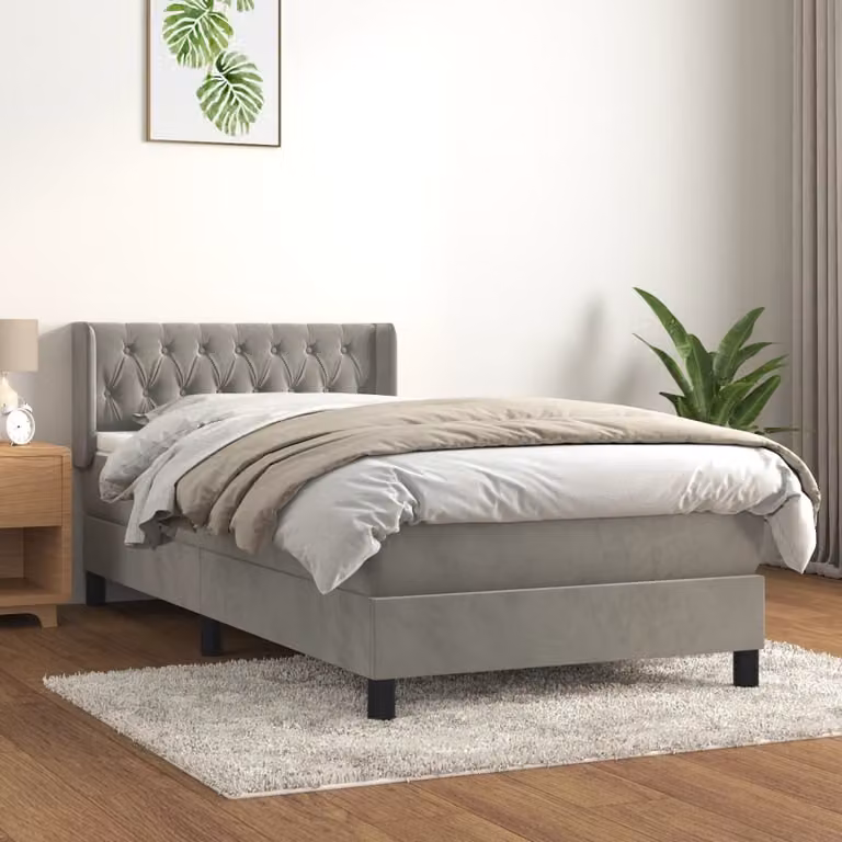 The Living Store Letto a molle con materasso grigio chiaro 90x200 cm in velluto