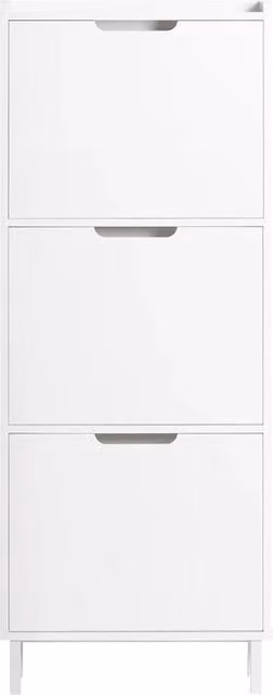 Scarpiera salvaspazio SOBUY con ante a ribalta e ripiani interni, design moderno in legno e metallo, colore bianco, L50 x P19 x H129 cm – 1