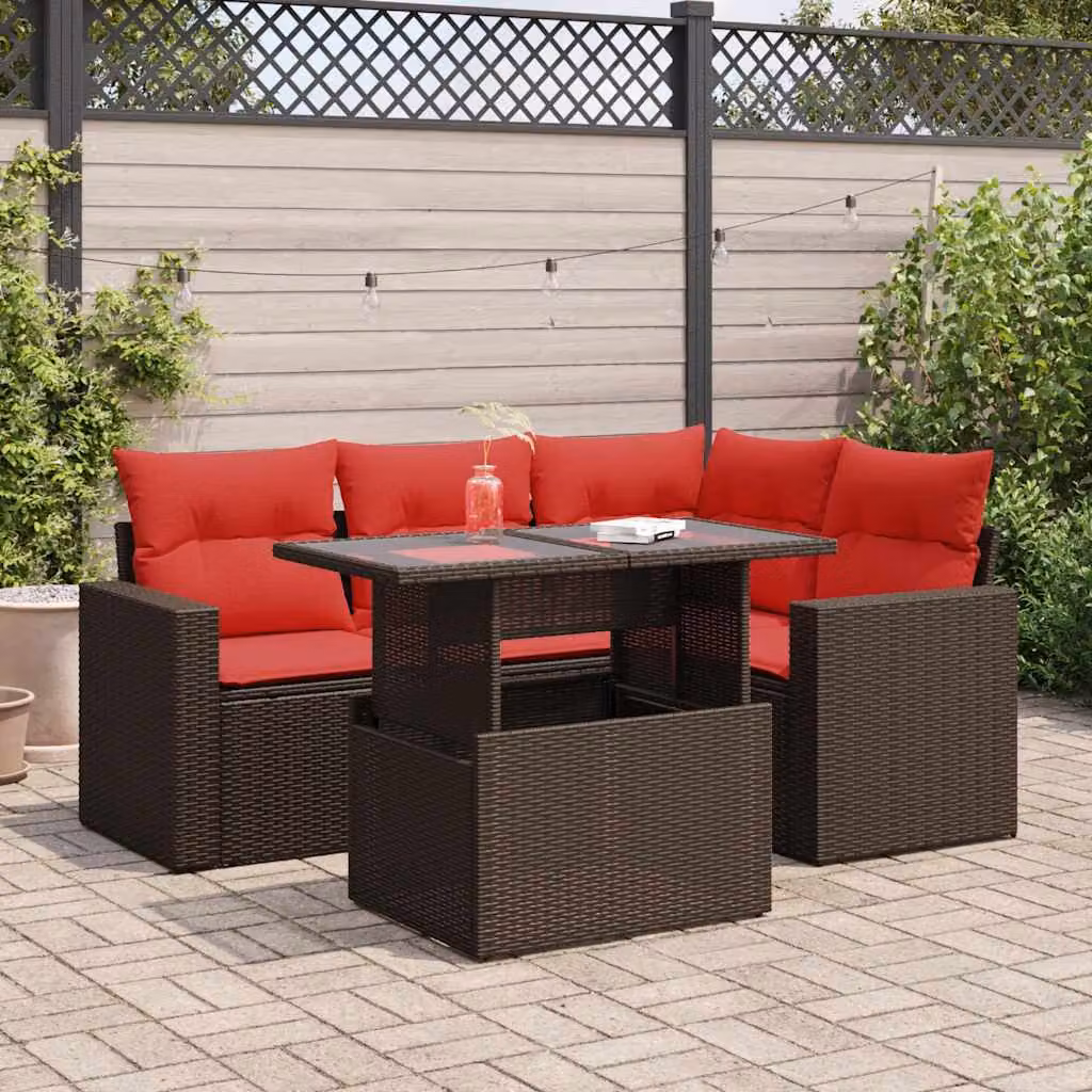 Maison Exclusive - Set Divano da Giardino 5 pz Cuscini Marrone Polyrattan e Acacia