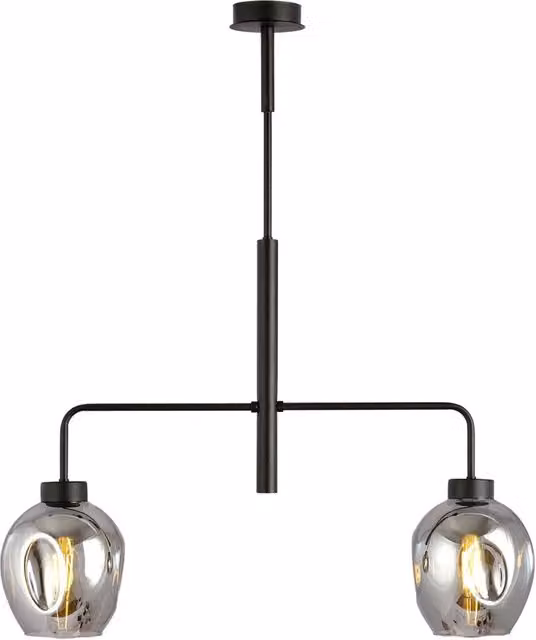 Lampadario Moderno a Soffitto Luceart-Classic Eritonio con 2 Luci in Metallo Nero e Vetro Grigio Fumè