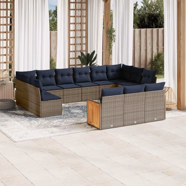 Maison Exclusive - Set da giardino composto da 13 pezzi con cuscini, grigio, polyrattan