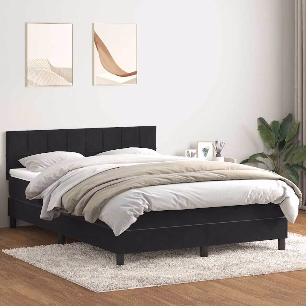 vidaXL Giroletto a Molle con Materasso Ibrido in Velluto Nero L: 160 cm, P: 213 cm, H: 88 cm
