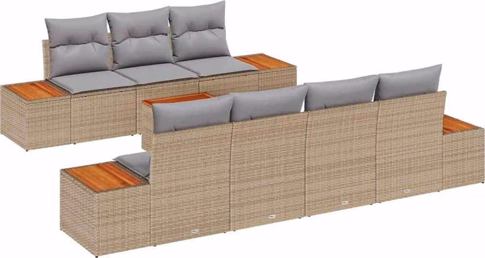 Set Divano da Giardino con cuscino 8 pcs Beige Poly Rattan