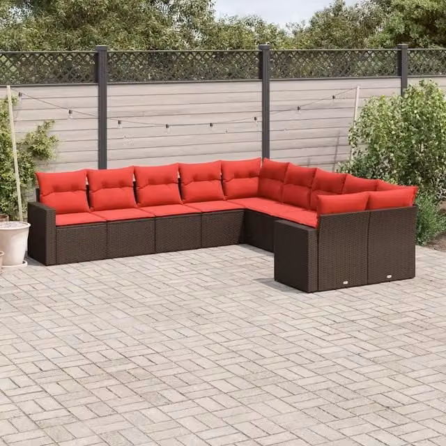 Set Divani da Giardino 10pz con Cuscini in Polyrattan Marrone 3219504