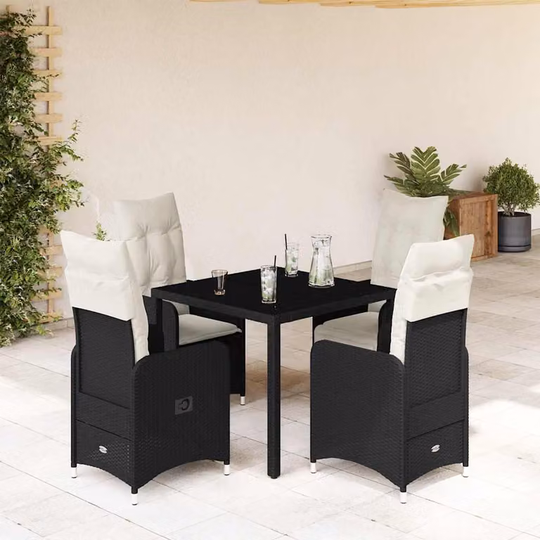 vidaXL Set Bistrò da Giardino 5 pz in Polyrattan e Metallo con Piano in Vetro Nero e Bianco