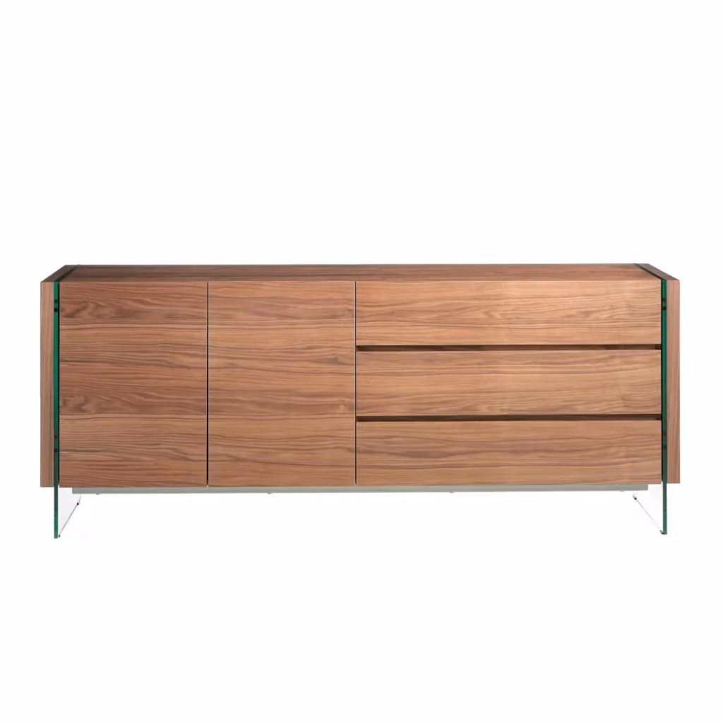 Credenza moderna Angel Cerdà in noce e vetro temperato con cassetti soft-close – 2