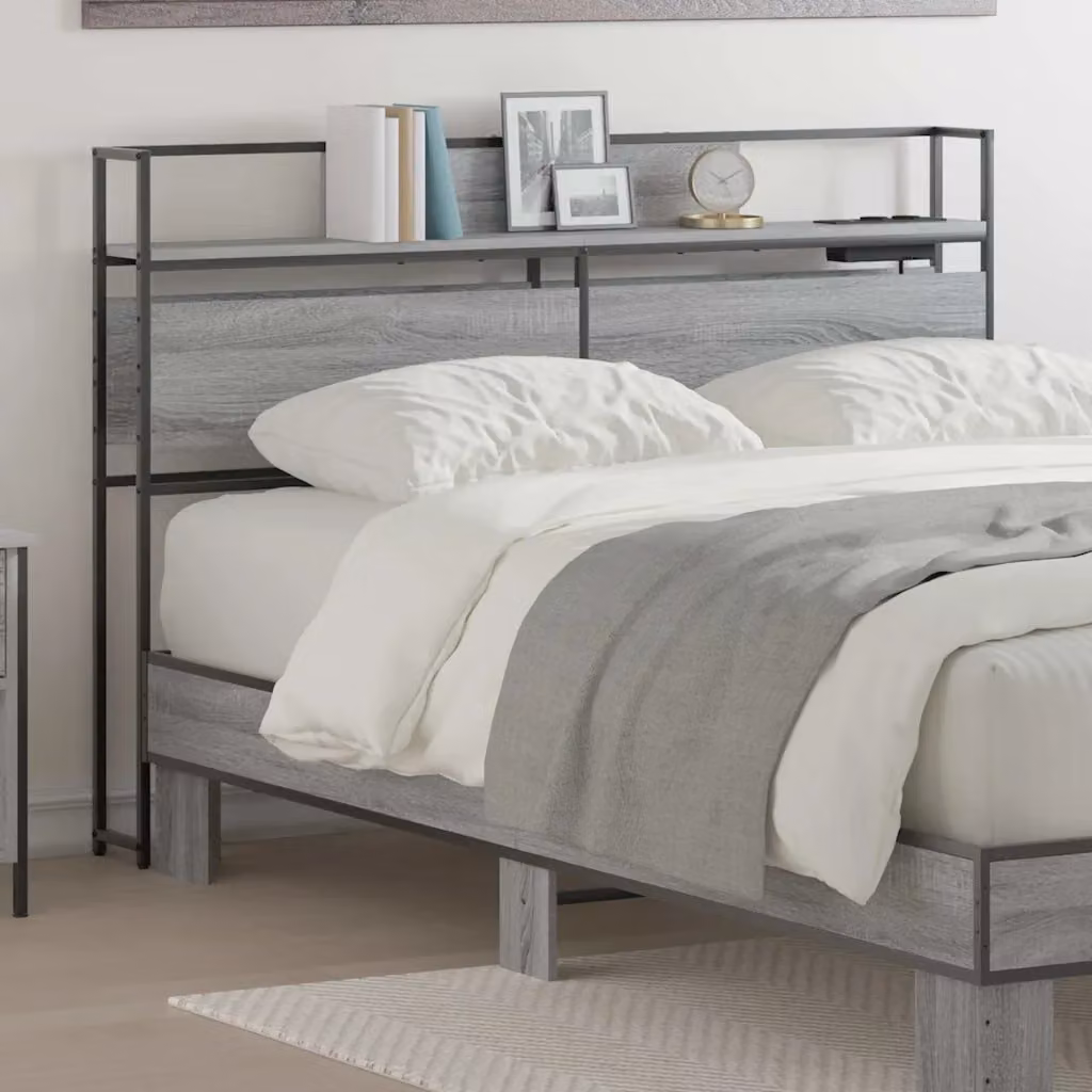 Testata del letto con contenitore e porta USB vidaXL, Grigio, L: 120 cm, H: 98 cm, P: 15 cm