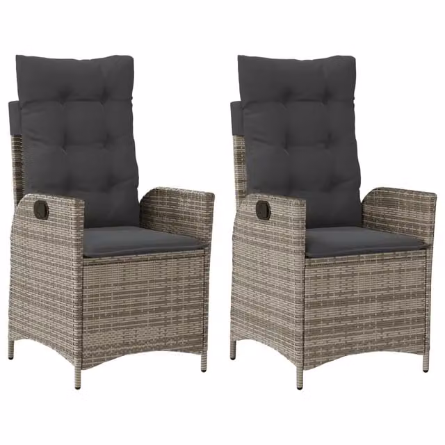 Sedie da Giardino Reclinabili 2 pz | Sedie da Esterno e Cuscini Grigio Polyrattan
