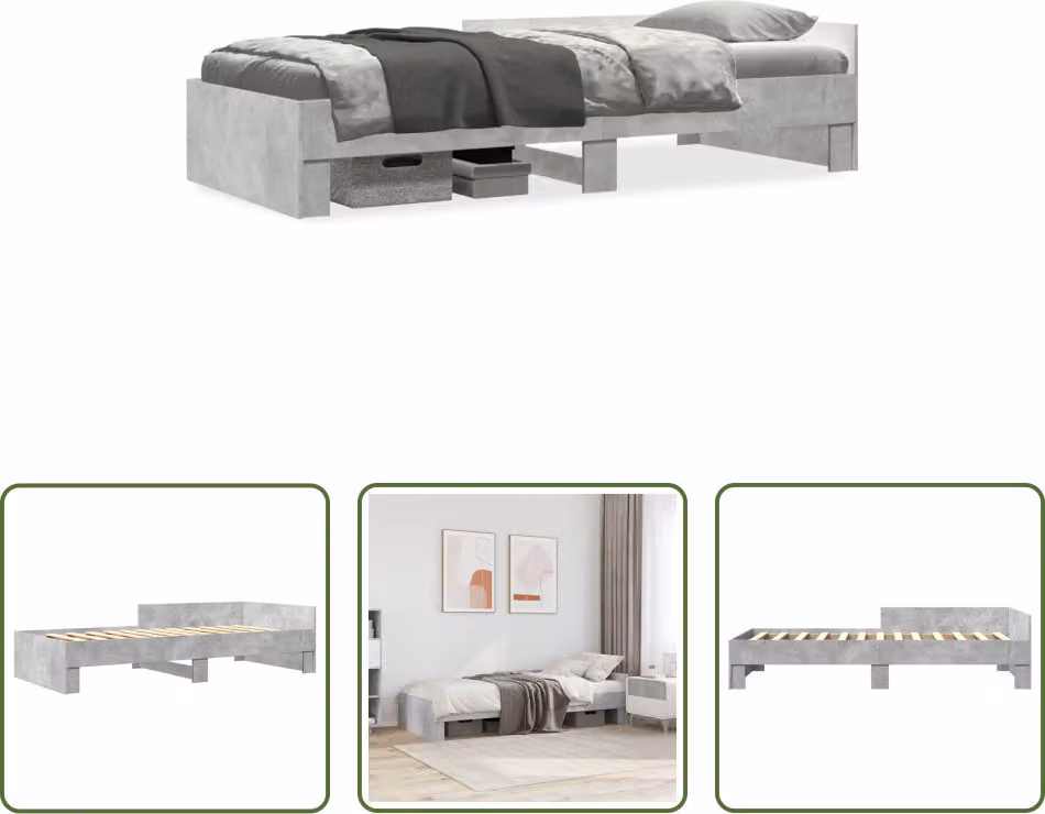 The Living Store Struttura per letto in cemento grigio 100x200 cm Materiale a base di legno