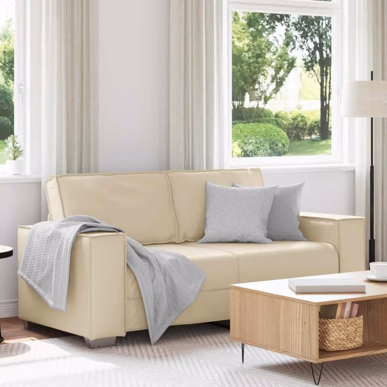 Divano a due posti moderno vidaXL in pelle sintetica beige L: 180 cm, H: 78 cm, P: 84 cm