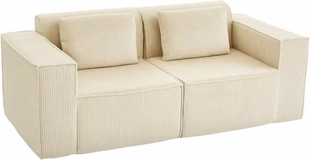 Divano 3 posti tessuto morbido braccioli larghi cuscini ¨C zephmum ¨C beige