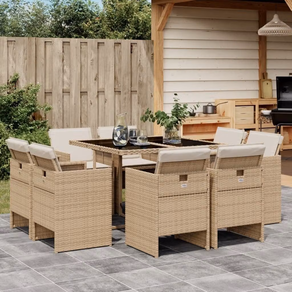 Maison Exclusive - Set da Pranzo da Giardino 9 pz con Cuscini Beige in Polyrattan