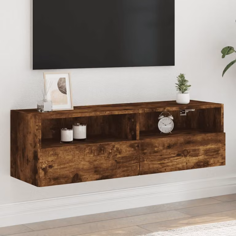 Mobile TV da parete vidaXL in legno multistrato e MDF, colore Rovere Fumo, L 100 x P 30 x H 30 cm