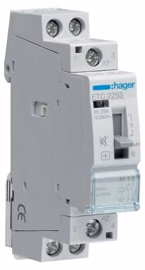 HAGER Contattori giorno/notte senza ondulazione ETC225S , 25A,2S, 230V