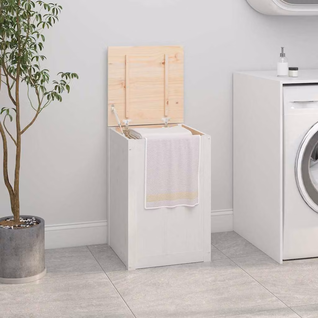 vidaXL Contenitore per Bucato Bianco in Legno con Coperchio L/P/H: 44 x 44 x 66 cm