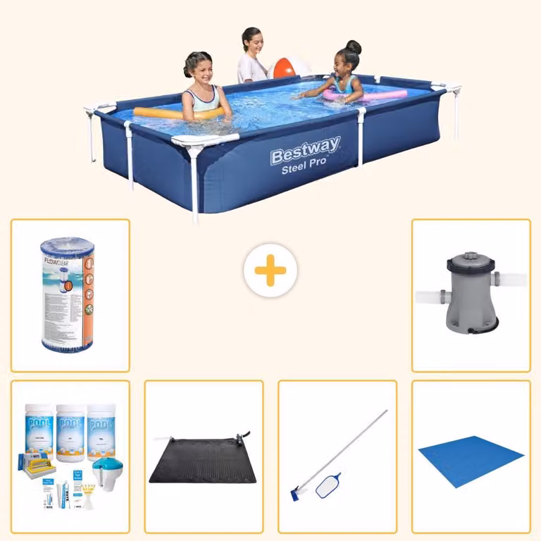 Bestway Steel Pro, piscina rettangolare - 221x150x43 cm - 7 pezzi - Modello S22061