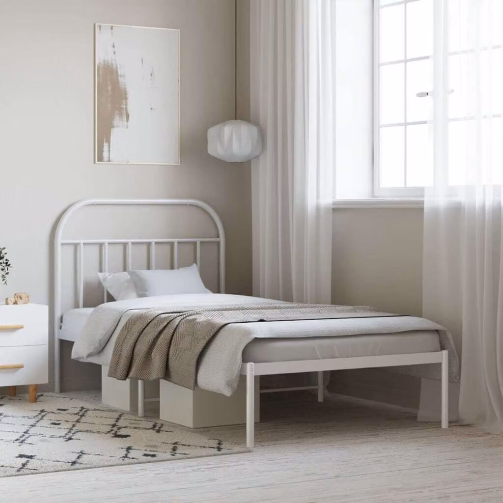 The Living Store Struttura letto con testiera in metallo bianco 100x200 cm