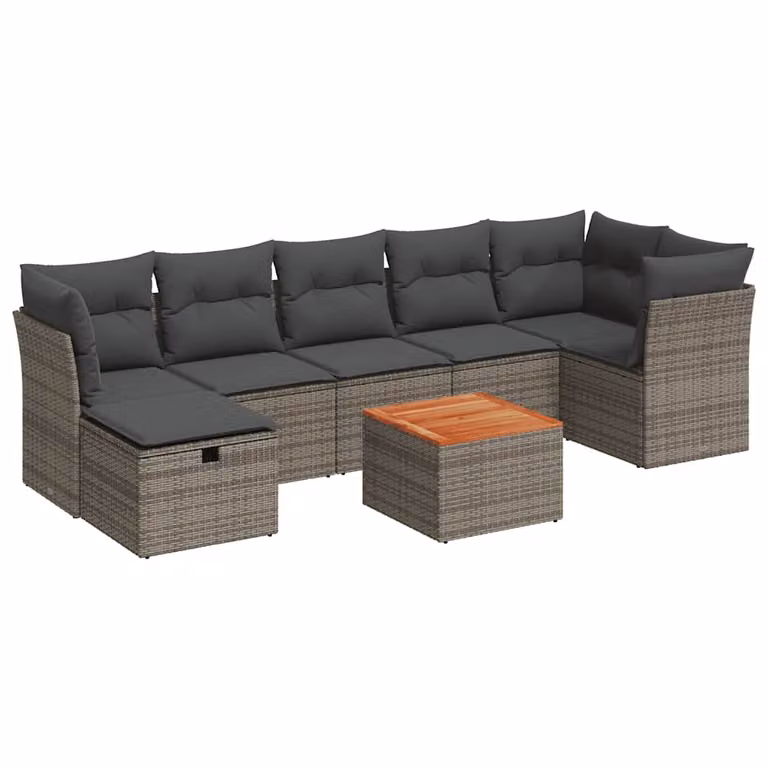 vidaXL Set Divano da Giardino a L 8 pz Grigio con Cuscini e Tavolino in Polyrattan e Acciaio