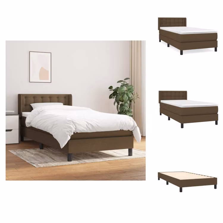 vidaXL Letto a molle con materasso in tessuto marrone scuro 100x200 cm - Letti e strutture letto