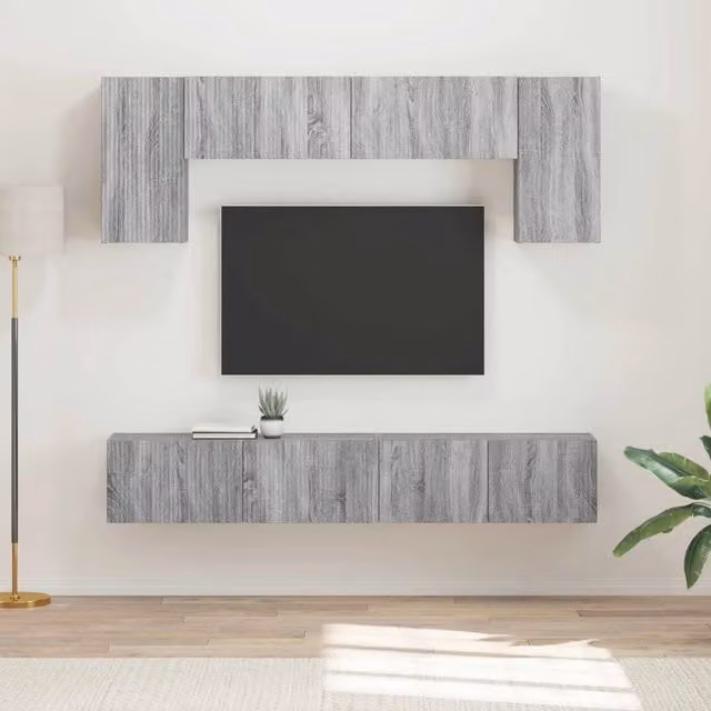 Set mobile TV 4 pz-Credenza per TV Grigio Sonoma Legno multistrato 421775