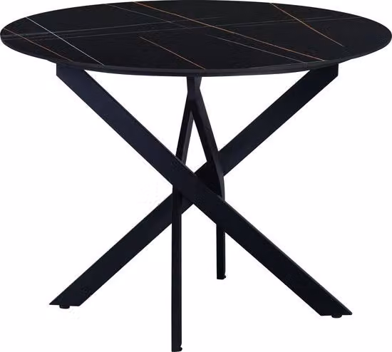 Tavolo da pranzo rotondo - Tavolo da giardino nero - 4 posti - Finestra marmorea - - Tavolo da pranzo - 100x100x76cm - Adatto anche per esterno
