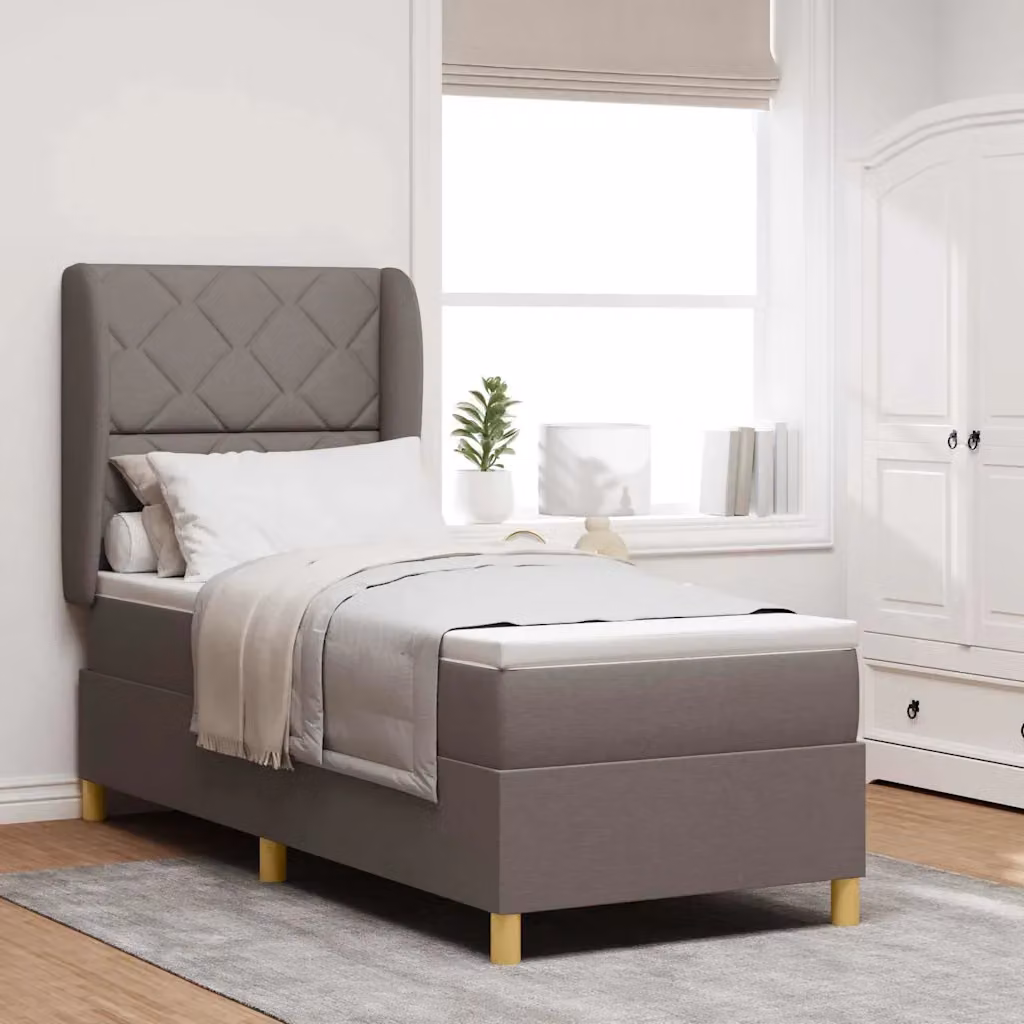 Letto a molle con testiera Talpa vidaXL in tessuto beige o grigio, L/P/H: 200 x 80 x 128 cm