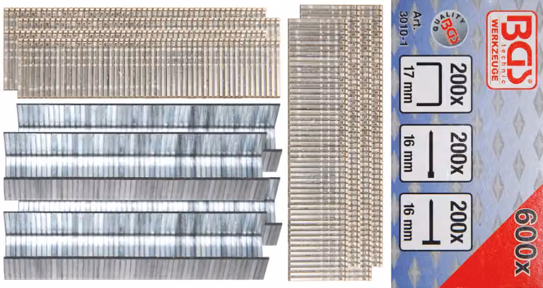 BGS Assortimento di graffe, bulloni e chiodi 600 pezzi - 3010-1