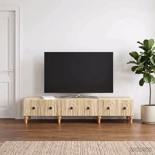 Mobile TV moderno vidaXL in legno color rovere sonoma e beige L/P/H: 147 x 34,5 x 30 cm