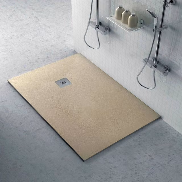 Piatto doccia rettangolare Karen in resina minerale beige effetto pietra antiscivolo L: 130 cm, P: 70 cm