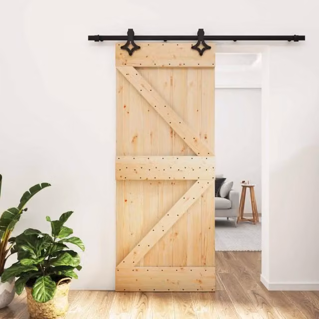 Porta scorrevole moderna vidaXL in legno e acciaio, colore marrone e nero, L: 85 cm, H: 210 cm