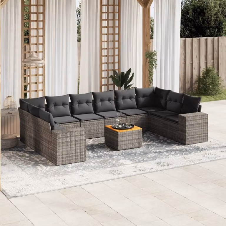 Maison Exclusive - Set Divani da Giardino 11 pz con Cuscini in Polyrattan Grigio