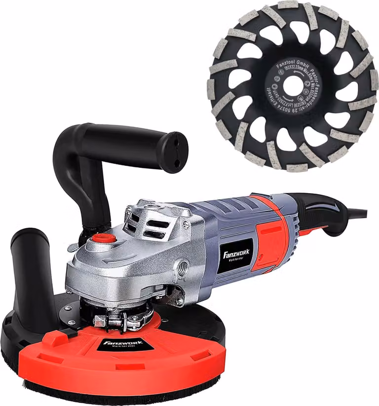 FANZWORK Levigatrice per calcestruzzo Fresatrice per calcestruzzo 2000 W Set con mola diamantata da 180 mm e cappa di aspirazione
