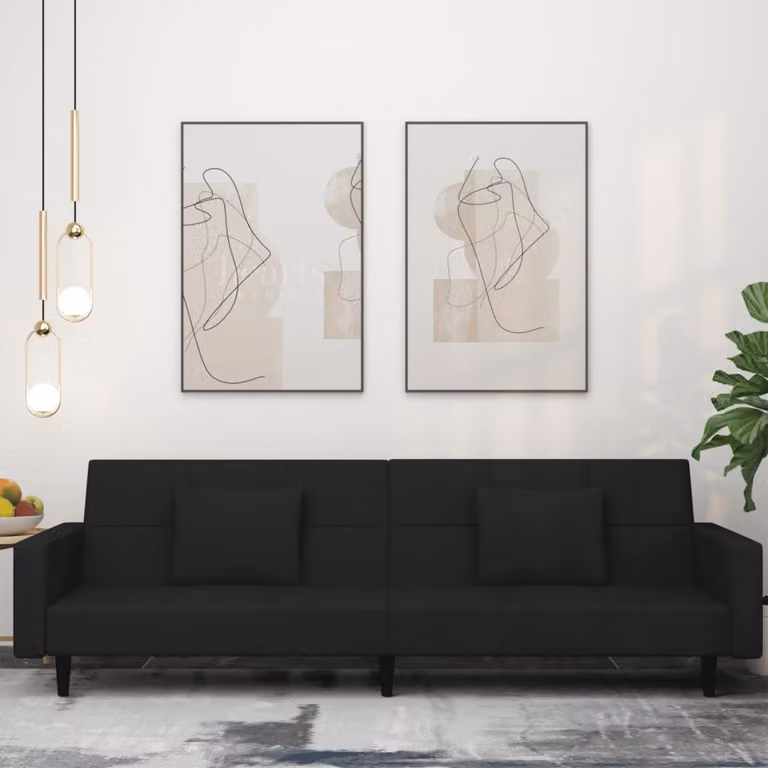 vidaXL Divano Letto Click-Clack Moderno in Velluto Nero con Cuscini e Struttura in Legno Massiccio L: 220 cm, H: 69 cm, P: 84,5 cm