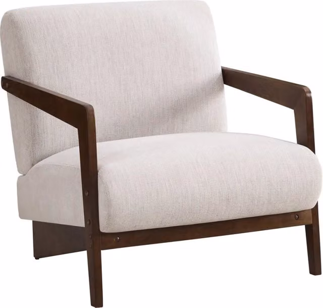 Poltrona lounge scandinava Palozi Home in legno e tessuto beige con braccioli – 1